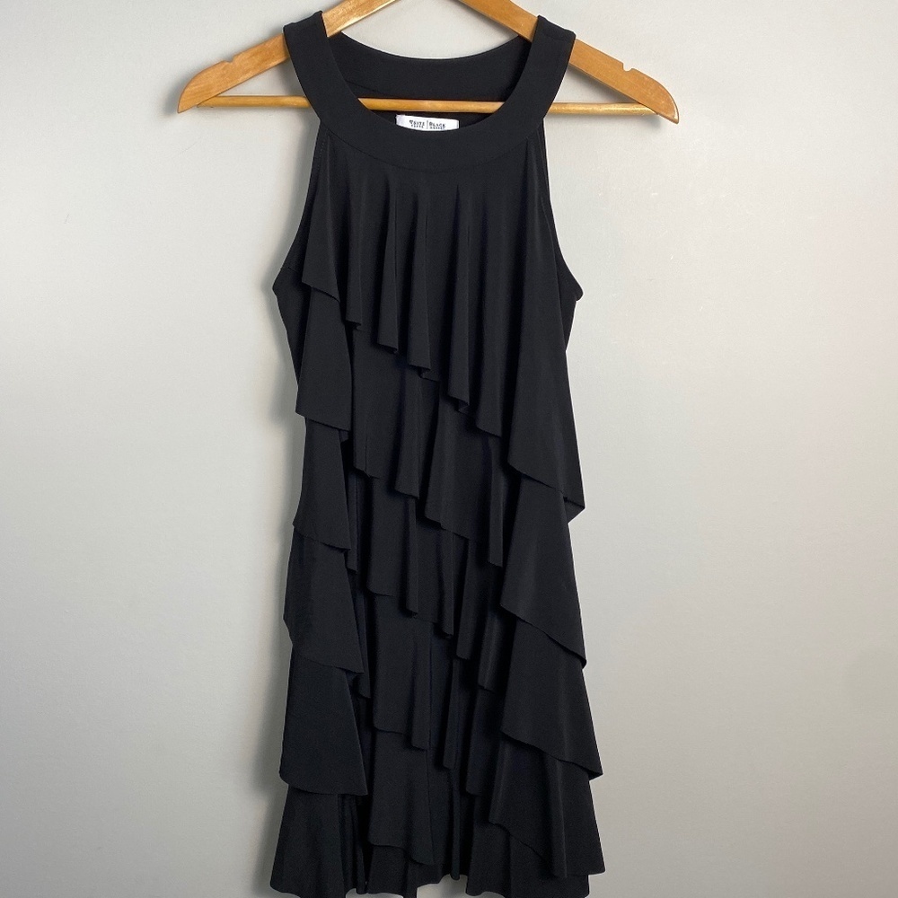 WHBM White House Black Market Women's Black Ruffle Layer Sleeveless Dress Small
